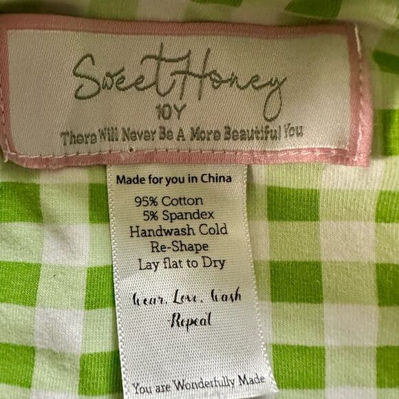 SweetHoney Sleeveless Game Day Knit Dress Big Green Gingham Cotton Teen 10 - Picture 7 of 8